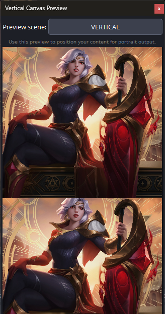 Vertical canvas preview in OBS for portrait streaming to TikTok and YouTube Shorts